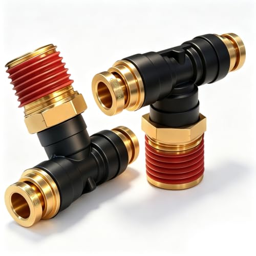 DOT Air Brake Line Tee Fittings, Quick Push to Connect Air Hose Fitting - size: 3/8" OD & 1/2" NPT