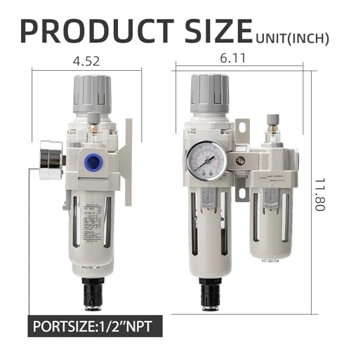 Air Pressure Regulator with Pressure Gauge(0-150PSI),Water Separator for Air Compressor Auto Drain 1/2 NPT Threaded Interface - size: 1/2 NPT, style: Auto Drain
