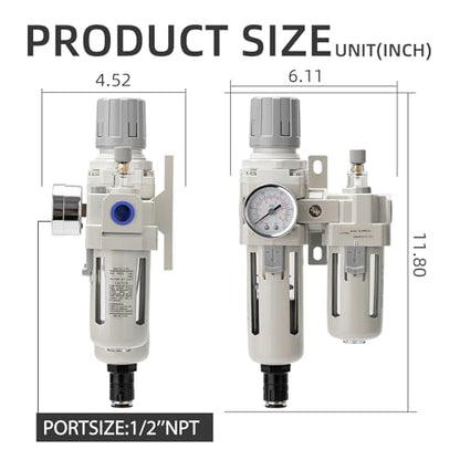 Air Pressure Regulator with Pressure Gauge(0-150PSI),Water Separator for Air Compressor Auto Drain 1/2 NPT Threaded Interface - size: 1/2 NPT, style: Auto Drain