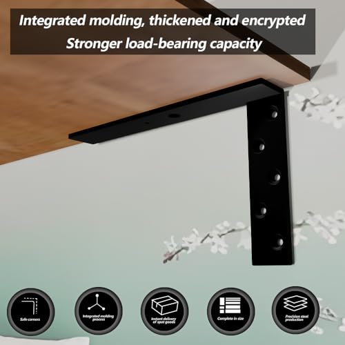 Heavy Duty Shelf Brackets - 1000 LBS Load Capacity, Industrial Steel Mounting Brackets for Shelves, Vanities, Countertops, Desks (2, Black, 14 inch)