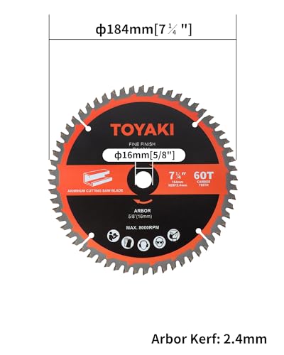 7-1/4 Inch Circular Saw Blade, 60-Tooth TCG for Cutting Aluminum - size: 7-1/4"_60T_arbor(16mm)