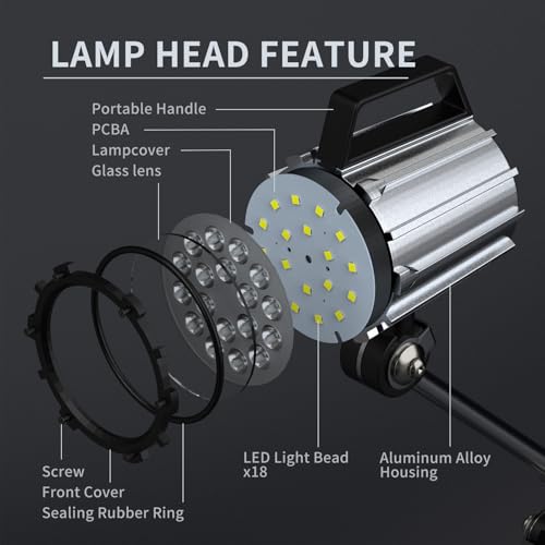 New Led Wood Lathe Light, 20W Machine Lamp, 2000 Lumens Flexible Work Light for Wood Lathe, Drill Press, 110-220v - size: 20w robot arm light