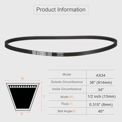 uxcell AX34 EPDM V-Belt,Industrial Rubber V Belt 1/2" Wd x 34" Inside Circ - size: AX34