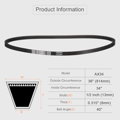 uxcell AX34 EPDM V-Belt,Industrial Rubber V Belt 1/2" Wd x 34" Inside Circ - size: AX34