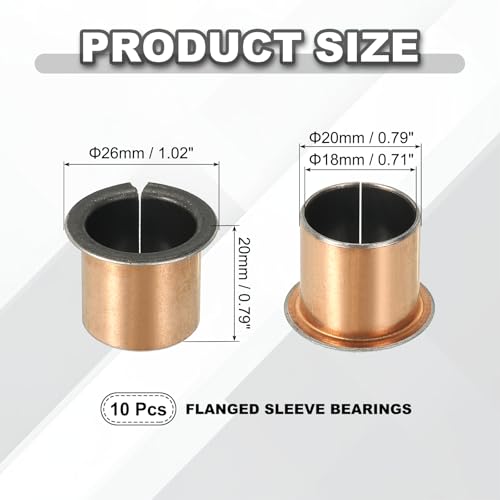 uxcell 10Pcs Flanged Sleeve Bearing 18mm Bore x 20mm OD x 20mm Length - size: 18x20x20mm, 26mm Flange Diax1.0mm Flange t
