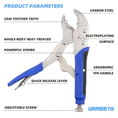 URASISTO 10-Inch Locking Pliers, Premium Alloy Steel Construction, Curved Jaw Locking Pliers with Wire Cutter, Quick Release, Fit for Clamping Twisting Welding (Pack of 2) - size: 10-Inch Locking Pliers (Pack of 2)