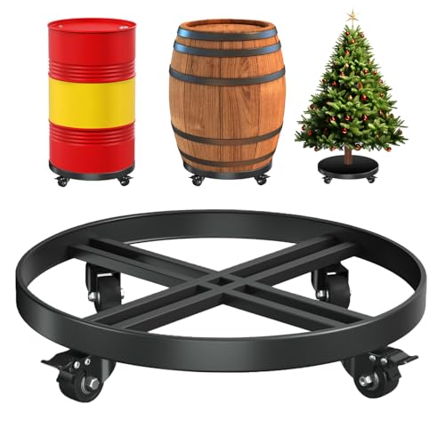 Heavy Duty 55 Gallon Drum Dolly – 2000LB Capacity, Anti Rollover Design with 4 Swivel Casters & 2 Brakes, Double Fork Style for Warehouse/Industrial Use (Black) - size: 24.5x 24.5x 4.5 inches