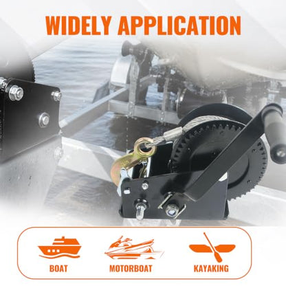 3500lbs Boat Trailer Winch, Heavy Duty Hand Winch with 33ft Cable - color: 3500 lbs Steel Cable