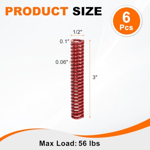 HARFINGTON 6pcs Die Spring 1/2" OD x 3" Free Length SMH2012, Red - size: 1/2" OD x 3" Free Length