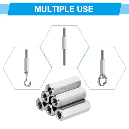 PATIKIL 1/2"-13 UNC 304 Stainless Steel Hex Coupling Nuts, 3Pcs 0.8" Length Fully Threaded Rod Coarse Coupling Nut Studding Connector Fasteners, Silver Tone - size: 1/2"-13 x 0.8"