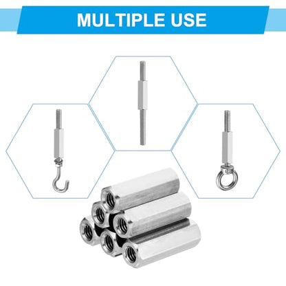 PATIKIL 1/2"-13 UNC 304 Stainless Steel Hex Coupling Nuts, 3Pcs 0.8" Length Fully Threaded Rod Coarse Coupling Nut Studding Connector Fasteners, Silver Tone - size: 1/2"-13 x 0.8"