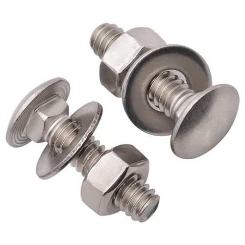 3/8-16 x 1 (8 Sets) Stainless Steel Square Neck Carriage Bolts with Nuts and Washers, Full Thread, No Coating Plain Finish, Coarse Thread UNC, Stainless Steel 304 (18-8) - size: 3/8-16 x 1"
