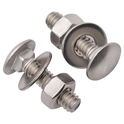 3/8-16 x 1 (8 Sets) Stainless Steel Square Neck Carriage Bolts with Nuts and Washers, Full Thread, No Coating Plain Finish, Coarse Thread UNC, Stainless Steel 304 (18-8) - size: 3/8-16 x 1"