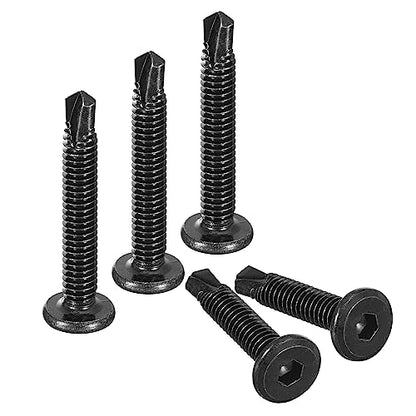 uxcell Hex Socket Self Tapping Screws, 1/4 x 1-5/8" 410 Stainless Steel Sheet Metal Flat Head Drilling Screw 50pcs, Black - color: Black, size: 1/4 x 1-5/8"