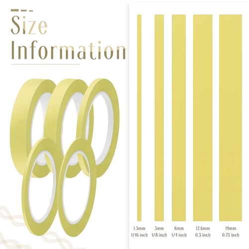 Xuniea 5 Rolls Fine Line Vinyl Tape, 1/16, 1/8, 1/4, 1/2, 3/4 Inch, Yellow - color: Yellow, size: 1/16, 1/8, 1/4, 1/2, 3/4 Inch