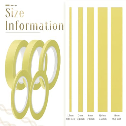 Xuniea 5 Rolls Fine Line Vinyl Tape, 1/16, 1/8, 1/4, 1/2, 3/4 Inch, Yellow - color: Yellow, size: 1/16, 1/8, 1/4, 1/2, 3/4 Inch