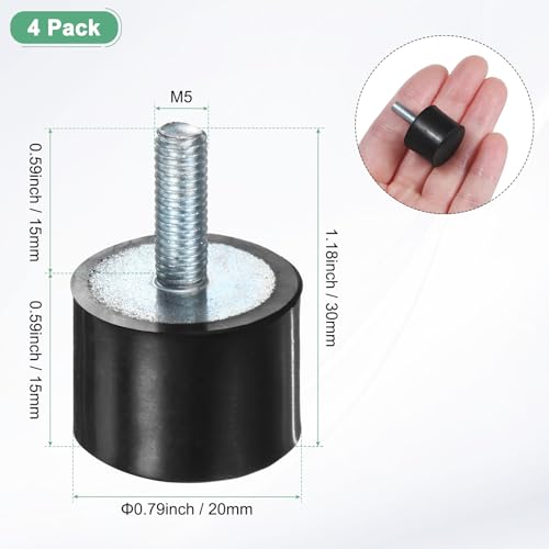 M METERXITY 4-Pack Rubber Mounts D20mmxH15mm Male Vibration Isolators Cylindrical Shock Absorber W M5 x 15mm Studs for Air Compressor/Car/Pump/Boat/Garage Motor/Bobbins Rubber Isolators - size: M5 x 15mm, 20mm x 15mm