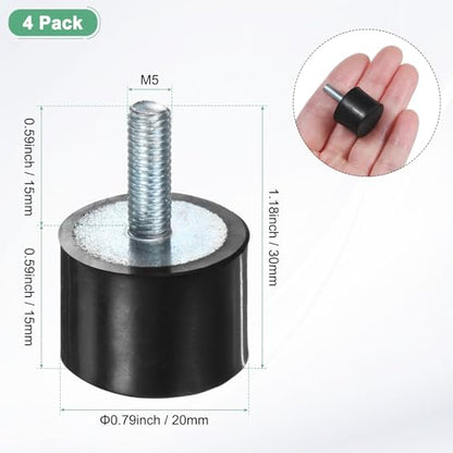 M METERXITY 4-Pack Rubber Mounts D20mmxH15mm Male Vibration Isolators Cylindrical Shock Absorber W M5 x 15mm Studs for Air Compressor/Car/Pump/Boat/Garage Motor/Bobbins Rubber Isolators - size: M5 x 15mm, 20mm x 15mm