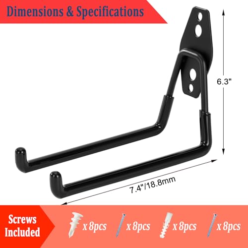4 Pack Garage Hooks Heavy Duty, 7.4 inch Large Square Utility Hooks - size: 7.4 inch