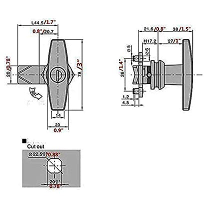 Thumb Operated Cam Lock Satin Twist Latch T-Handle Swing Knob for Electrical Panel Door Latches Machine Offset Cabinet Drawer 2-Pack