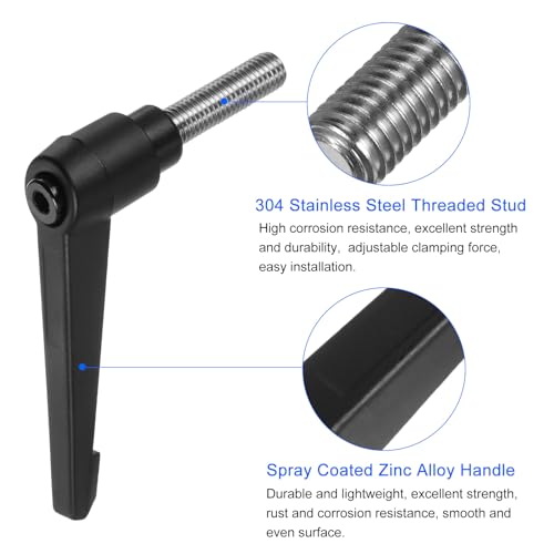 uxcell 2pcs Clamping Lever Handles, M10 x 30mm 304 Stainless Steel Threaded Male Stud, Adjustable Handles Locking Quick Release Ratchet Push Button Bolt Knobs, Black - size: M10 x 30mm