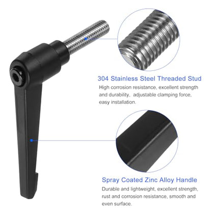 uxcell 2pcs Clamping Lever Handles, M10 x 30mm 304 Stainless Steel Threaded Male Stud, Adjustable Handles Locking Quick Release Ratchet Push Button Bolt Knobs, Black - size: M10 x 30mm