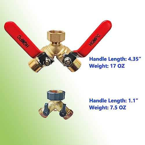 HQMPC Garden Hose Y Valve Splitter With Stainless Steel Long Handle - Brass 2 Way Water Adapter, 3/4" GHT Thread - size: 0.75 Inch