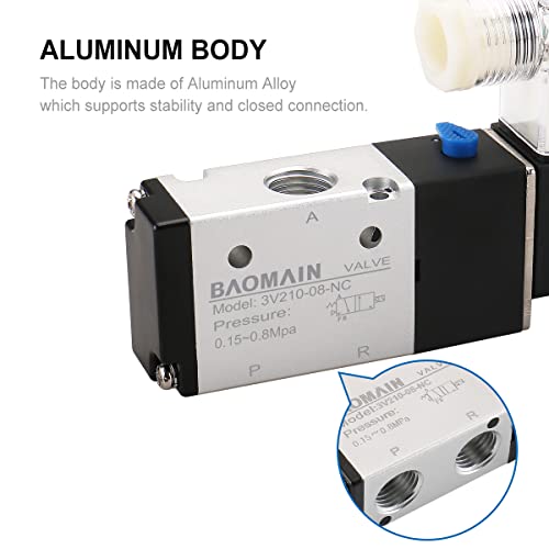 BAOMAIN 3V210-08 12V DC 3/2 Pneumatic Solenoid Valve NC - size: Single Valve