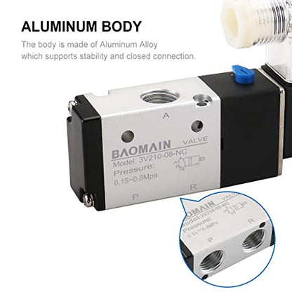 BAOMAIN 3V210-08 12V DC 3/2 Pneumatic Solenoid Valve NC - size: Single Valve