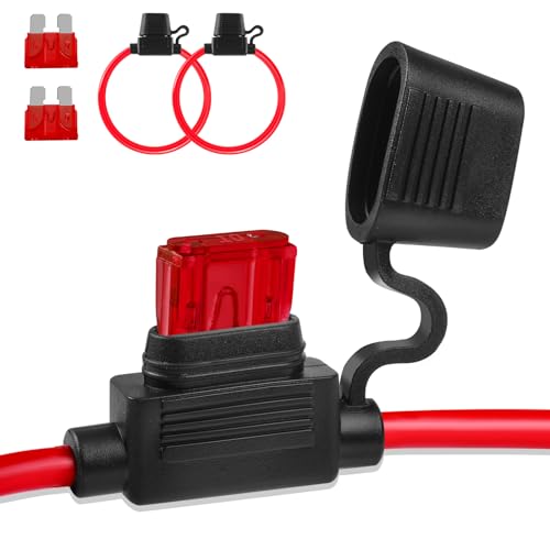 Inline Fuse Holder 12V 2 Pack, 18 AWG Waterproof Fuse Holder 11.8 Inch, in Line Fuses Holders 12V with 2 Pcs Standard Car Fuses 10A Blade Holders for Automotive, Marine by XIOGZAXI - size: 18 AWG / 11.8 INCH