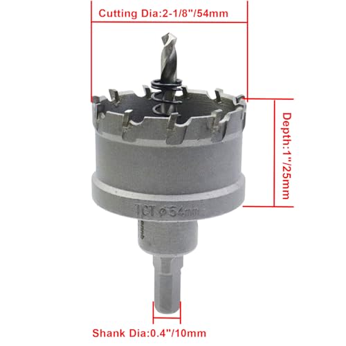 Carbide Tipped Hole Saw Drill Bit 2-1/8"/54mm Cutting Dia Hole Saw Cutter for Metal - size: 2-1/8"/54mm