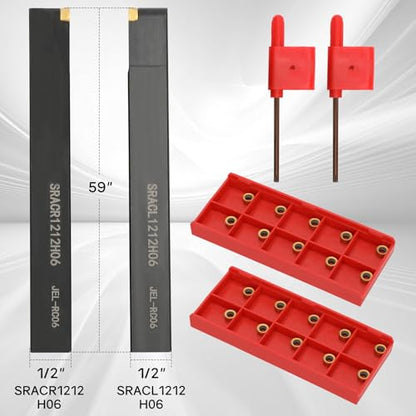 1/2" SRACL1212H06/SRACR1212H06 Indexable Lathe Turning Tool with 20Pcs RCMT0602 Round Carbide Milling Inserts Lathe Turning&Profiling Tool Holder for Steel Stainless Steel, 2Pcs Holders+20Pcs Inserts - style: 20pcs Inserts+SRACL/R 1212H06