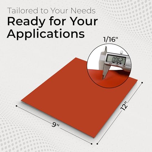 Exactly Rubber - Commercial Grade Silicone Sheet, 60A Durometer Silicone Mat, -80 to 450°F Temperature Resistant Rubber Mat, Rubber Sheet with 350% Elongation, Made in The USA, 1/16 x 9" x 12", Red - color: Red, size: 1/16 x 9 x 12