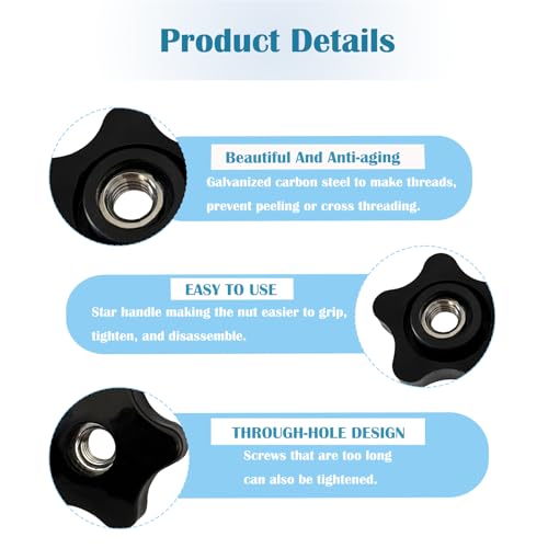 4 Pcs Star Knobs, 3/8-16 Knob Through Hole Hand Tighten (3/8''-16) - size: 3/8''-16