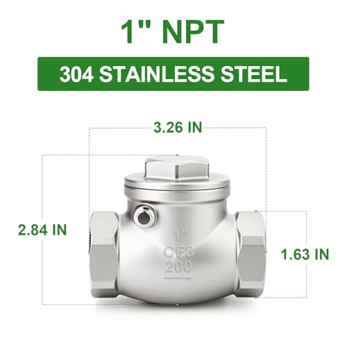 TAISHER 1PCS 304 Stainless Steel 1" NPT Female Swing Check Valve，Backflow Prevention, One Way Check Valve CF8 WOG 1000 - size: 1" NPT