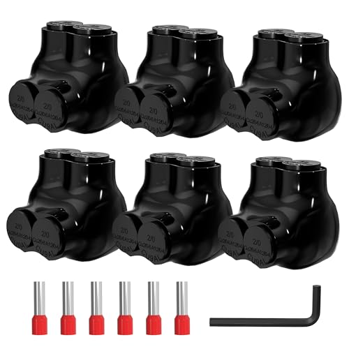 Joinfworld 2 Port Insulated Multi Tap Connector 2/0-6 Gauge Wire Connectors Aluminum to Copper Wire Connectors Single Side Entry Black Electrical Cable Connectors with Slotted Allen Hex - 6 Pack - color: 2/0-6 AWG(6pcs)