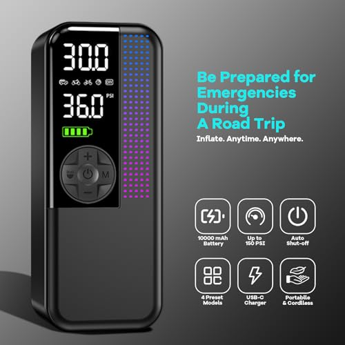 WEOLULI 150PSI Portable Cordless Tire Inflator Air Compressor - color: Black, style: 10000mAh