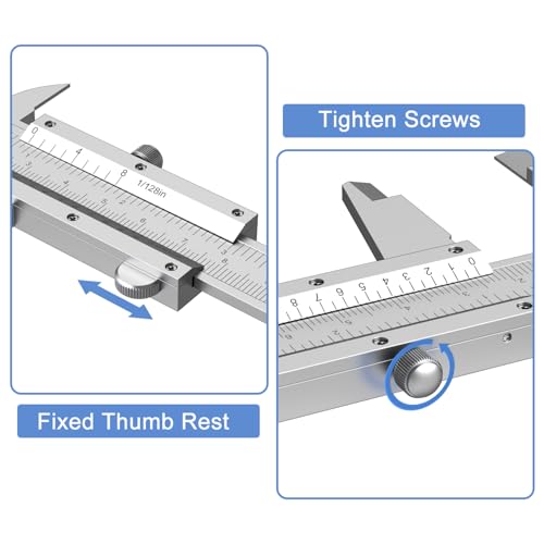 HDLNKAK Vernier Caliper 6 Inch/150mm, Fractional Calipers 1/128 Inch - color: Silver-White
