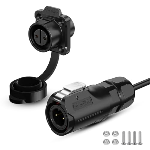 CNLINKO LP12 2-Pin Circular Connector with 1 Meter Cable Assemblies, IP68 Waterproof Industrial Electrical Connector for Outdoor Equipment Automotive Machinery M12 Cylindrical Connectors (2 Pin) - size: 2-Pin, style: Plug with 1M Cable