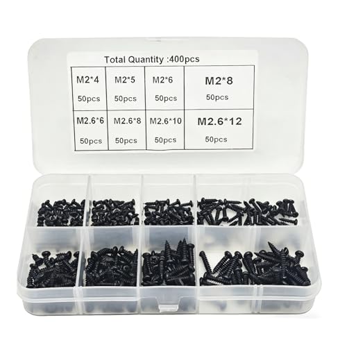 400pcs M2/M2.6 Self Tapping Screw,Small Screws Glasses Screws Truss Head Screwblack Cross Self Apping Screws Kitfor Glasses Frames Small Mechanical Equipment Electronic Instruments