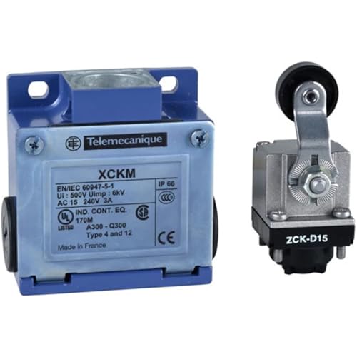 Telemecanique XCKM OsiSense XC Standard Limit Switch, Three Cable Entries, 1 NO and 1 NC Snap-Action Contacts, Plastic Roller Lever