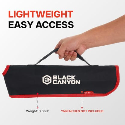 BLACK CANYON Wrench Roll Up Pouch, Waterproof, Wear-Resistant, Wrench Roll with Handle, Wrench Organizer for Manufacturing, Construction - size: 19 Pockets Metric