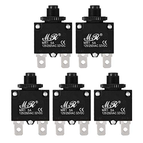 uxcell 5Pcs Thermal Overload Protector AC 125/250V 5A Push Button Reset Circuit Breaker