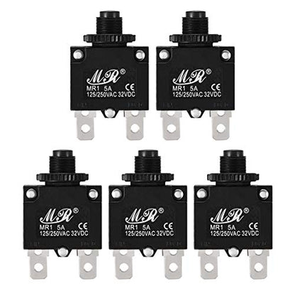 uxcell 5Pcs Thermal Overload Protector AC 125/250V 5A Push Button Reset Circuit Breaker