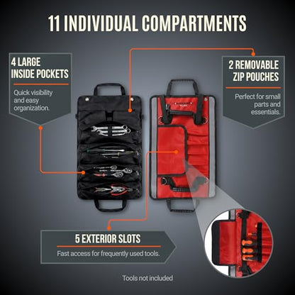 Roll up tool bag, Reflective Strips, Waterproof, 1680D, Red/Black