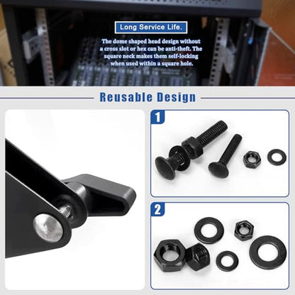 Glarks 60pcs M6 M8 M10 Carriage Bolts Screws, Round Head Square Neck Bolts, Square Neck Carriage Bolts Screws with Nuts and Washers for Machinery Industry - color: Black