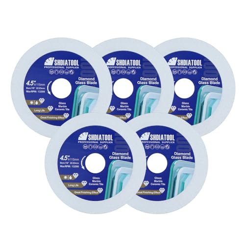 SHDIATOOL Diamond Glass Cutting Disc 4-1/2-Inch Saw Blade, Ultra-Thin Cut Off Wheel for Tile Ceramic Porcelain Marble 115mm (5 of Pack) - size: 4-1/2inch/115mm