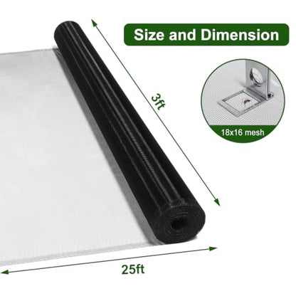 3x25' Aluminum Window Screen mesh, Replacement Mosquito Net Roll, Black - color: Black, size: 3'x25'
