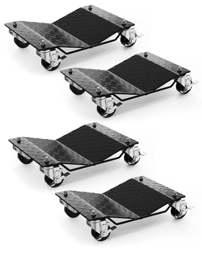 Heavy Duty Car Wheel Dolly Set – 4 Pack, 6000 lbs Total Capacity, 360° Rotating Lockable Casters, Ideal for Moving Cars, Trucks, Trailers, Motorcycles & Boats - color: Black, size: 4