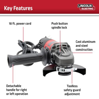 Lincoln Electric K5447-1 11 Amp 4.5in Angle Grinder with 10ft Power Cord